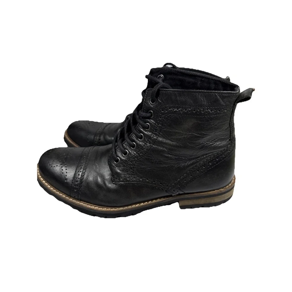 Boots Ankle Jeffrey Tyler Men SIZE 8 Leather Brogues Lace Up Black York‎ Shire*